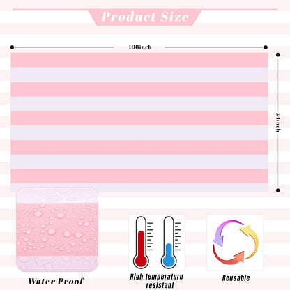 Kesfey Pink Striped Tablecloth Picnic Vertical Stripe Table Cover 3 Packs