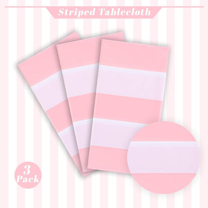 Kesfey Pink Striped Tablecloth Picnic Vertical Stripe Table Cover 3 Packs