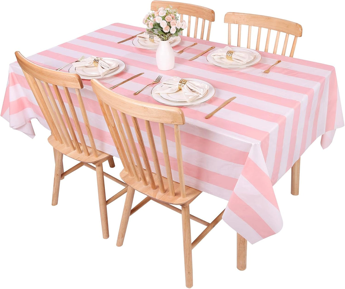 Kesfey Pink Striped Tablecloth Picnic Vertical Stripe Table Cover 3 Packs
