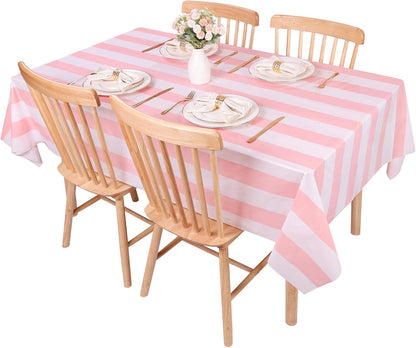 Kesfey Pink Striped Tablecloth Picnic Vertical Stripe Table Cover 3 Packs