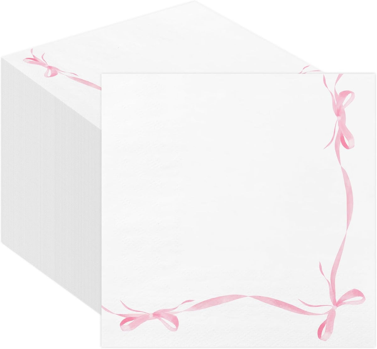 50 Pcs Pink Bow Paper Napkins Bachelorette Decorations Bow Theme Birthday Party, Bridal Engagement Decor, Girl Baby Shower Table Decor Party Supplies，6.5"*6.5"