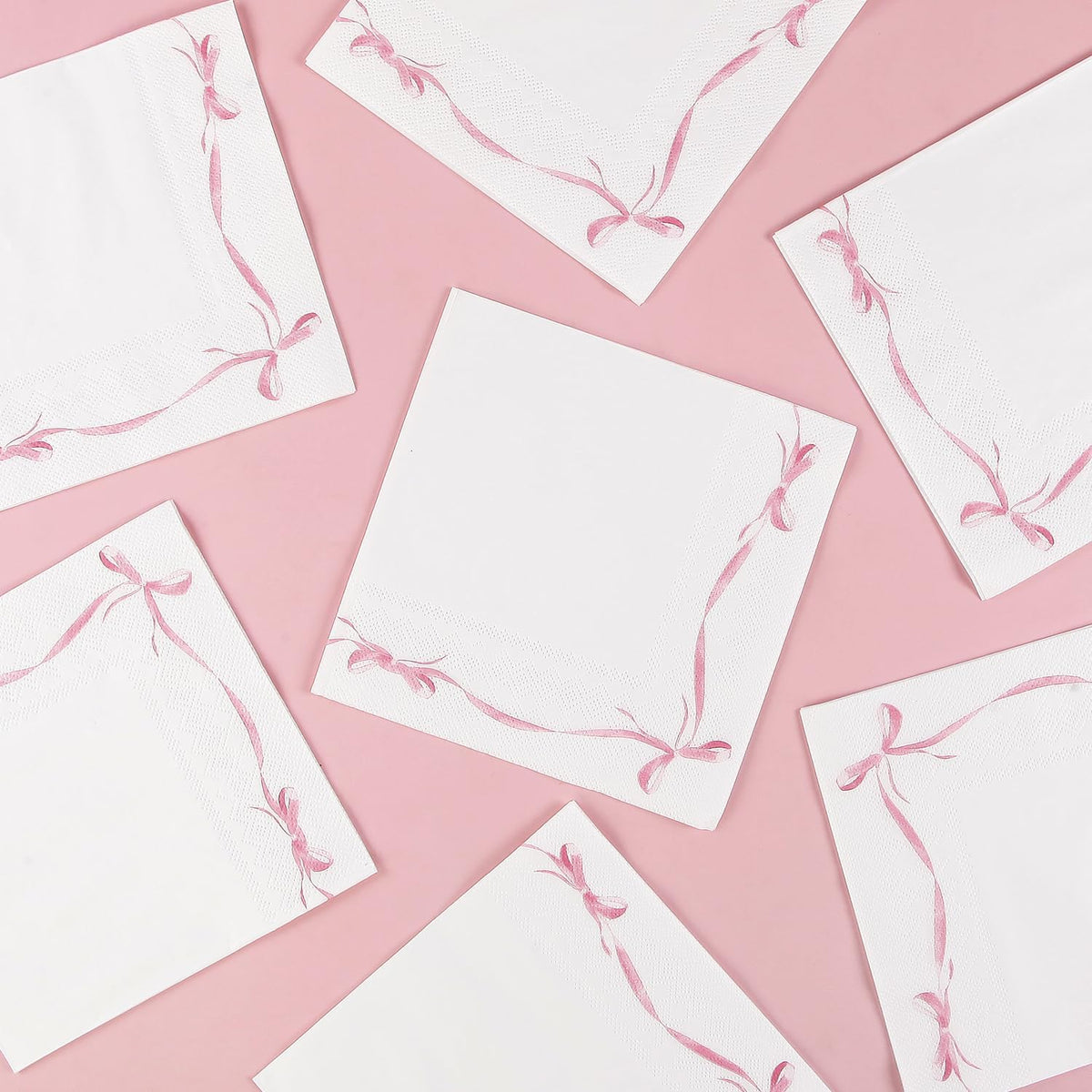 50 Pcs Pink Bow Paper Napkins Bachelorette Decorations Bow Theme Birthday Party, Bridal Engagement Decor, Girl Baby Shower Table Decor Party Supplies，6.5"*6.5"