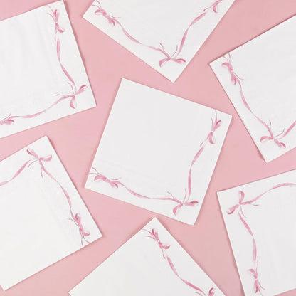 50 Pcs Pink Bow Paper Napkins Bachelorette Decorations Bow Theme Birthday Party, Bridal Engagement Decor, Girl Baby Shower Table Decor Party Supplies，6.5"*6.5"
