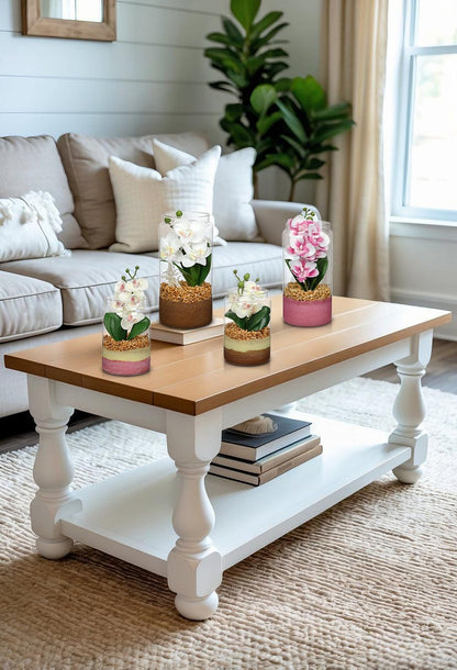Pink Orchids Artificial Flowers with Vase, Small Faux Orchid Arrangement Fake Orchids Plant in Terrarium Jar Small Pink Orchid Centerpieces for Kitchen Dining Room Tables Bathroom Nightstand Decor