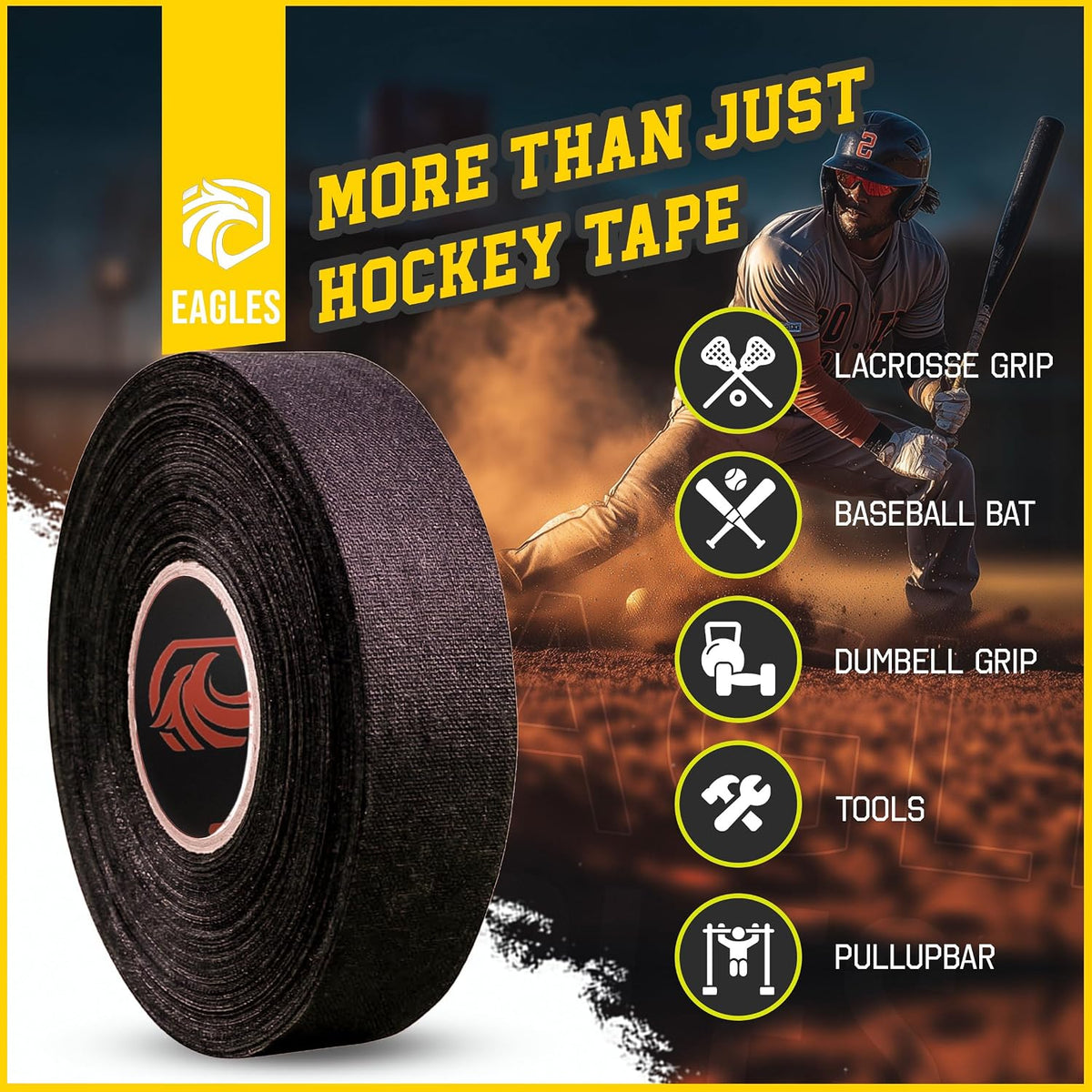 Hockey Tape Multipurpose Cloth Tape Roll for Lacrosse Baseball & Softball Bats, Rackets, Pullup Bars, Gardening Tools, Sports Gift Perfect for Wrist, Ankle, Foot, Knee and Hand Taping
