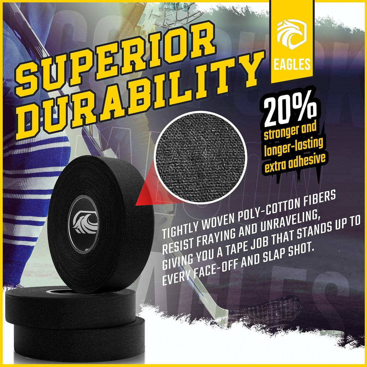 Hockey Tape Multipurpose Cloth Tape Roll for Lacrosse Baseball & Softball Bats, Rackets, Pullup Bars, Gardening Tools, Sports Gift Perfect for Wrist, Ankle, Foot, Knee and Hand Taping