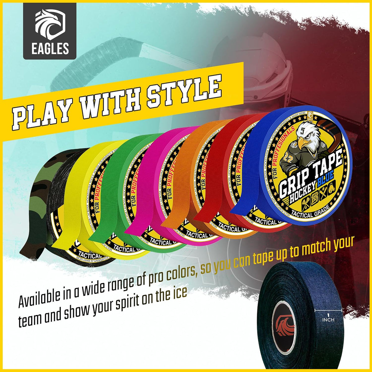 Hockey Tape Multipurpose Cloth Tape Roll for Lacrosse Baseball & Softball Bats, Rackets, Pullup Bars, Gardening Tools, Sports Gift Perfect for Wrist, Ankle, Foot, Knee and Hand Taping