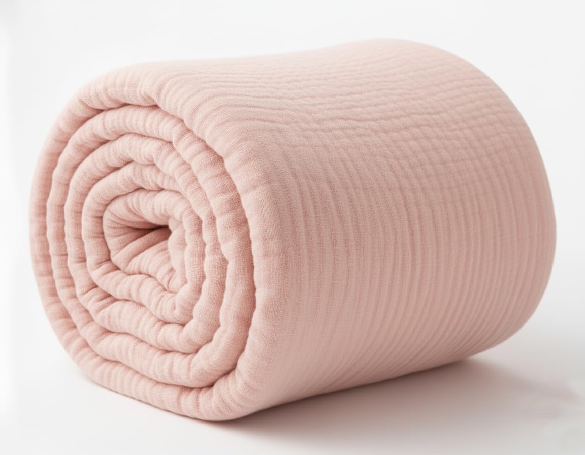 100% Organic Cotton Muslin Blankets for Adults, Girls, 60"x80", Plant Dyed, Breathable Lightweight Gauze Summer Throw Blankets for Couch, Napping, All Season (Soft Pink)