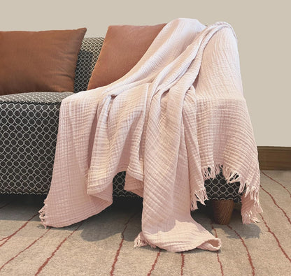 100% Organic Cotton Muslin Blankets for Adults, Girls, 60"x80", Plant Dyed, Breathable Lightweight Gauze Summer Throw Blankets for Couch, Napping, All Season (Soft Pink)