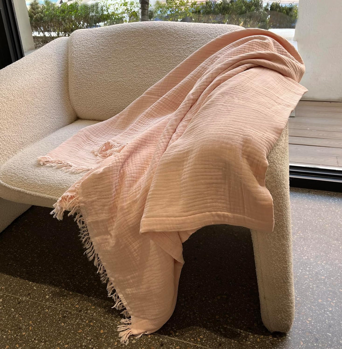 100% Organic Cotton Muslin Blankets for Adults, Girls, 60"x80", Plant Dyed, Breathable Lightweight Gauze Summer Throw Blankets for Couch, Napping, All Season (Soft Pink)