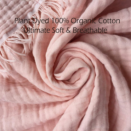 100% Organic Cotton Muslin Blankets for Adults, Girls, 60"x80", Plant Dyed, Breathable Lightweight Gauze Summer Throw Blankets for Couch, Napping, All Season (Soft Pink)