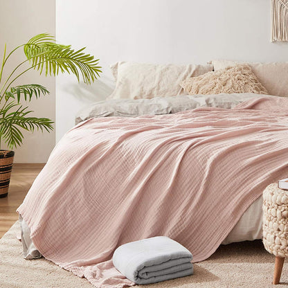 100% Organic Cotton Muslin Blankets for Adults, Girls, 60"x80", Plant Dyed, Breathable Lightweight Gauze Summer Throw Blankets for Couch, Napping, All Season (Soft Pink)