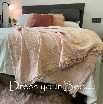 100% Organic Cotton Muslin Blankets for Adults, Girls, 60"x80", Plant Dyed, Breathable Lightweight Gauze Summer Throw Blankets for Couch, Napping, All Season (Soft Pink)
