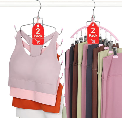 4 Pack Gym Clothes Organizer, 2 Pack Tank Top Hangers with 2 Pack Leggings Hangers Space Saving Hang 20 Sets Tank Top Bra with Leggings Shorts Pants for Closet Women Pink CT78P