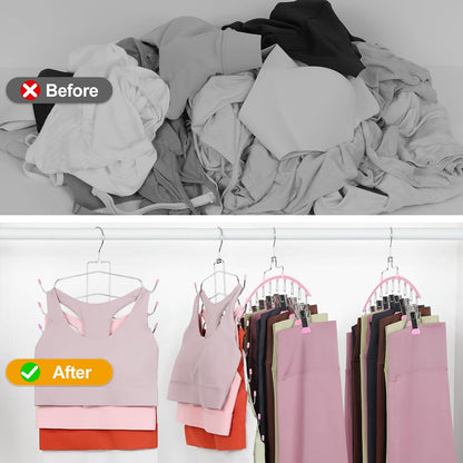 4 Pack Gym Clothes Organizer, 2 Pack Tank Top Hangers with 2 Pack Leggings Hangers Space Saving Hang 20 Sets Tank Top Bra with Leggings Shorts Pants for Closet Women Pink CT78P