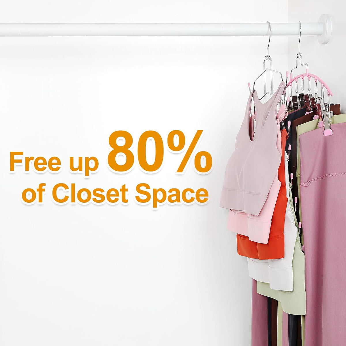 4 Pack Gym Clothes Organizer, 2 Pack Tank Top Hangers with 2 Pack Leggings Hangers Space Saving Hang 20 Sets Tank Top Bra with Leggings Shorts Pants for Closet Women Pink CT78P