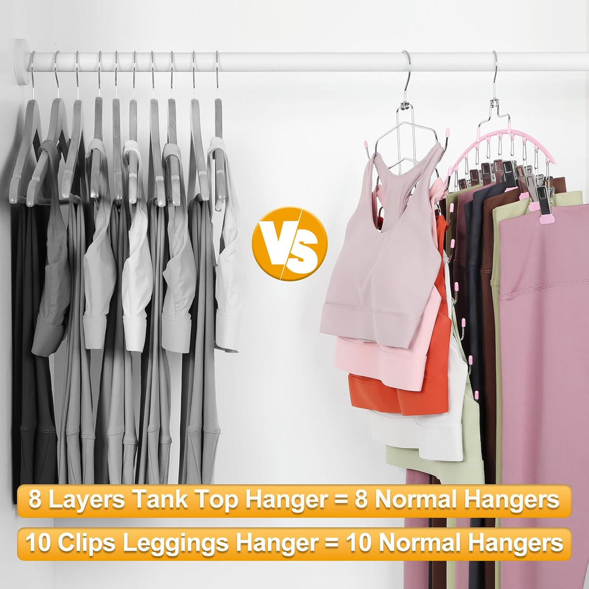 4 Pack Gym Clothes Organizer, 2 Pack Tank Top Hangers with 2 Pack Leggings Hangers Space Saving Hang 20 Sets Tank Top Bra with Leggings Shorts Pants for Closet Women Pink CT78P