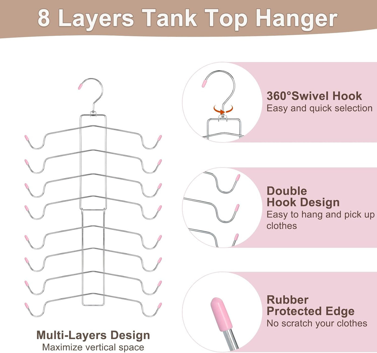 4 Pack Gym Clothes Organizer, 2 Pack Tank Top Hangers with 2 Pack Leggings Hangers Space Saving Hang 20 Sets Tank Top Bra with Leggings Shorts Pants for Closet Women Pink CT78P