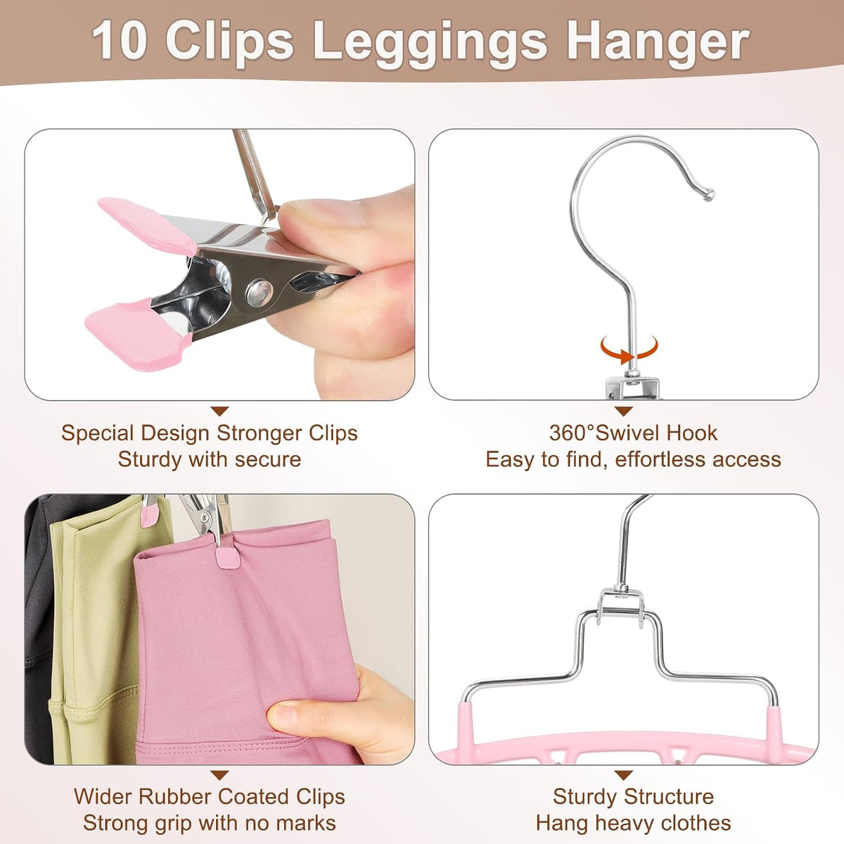 4 Pack Gym Clothes Organizer, 2 Pack Tank Top Hangers with 2 Pack Leggings Hangers Space Saving Hang 20 Sets Tank Top Bra with Leggings Shorts Pants for Closet Women Pink CT78P