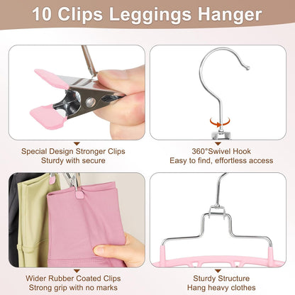 4 Pack Gym Clothes Organizer, 2 Pack Tank Top Hangers with 2 Pack Leggings Hangers Space Saving Hang 20 Sets Tank Top Bra with Leggings Shorts Pants for Closet Women Pink CT78P
