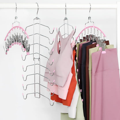 4 Pack Gym Clothes Organizer, 2 Pack Tank Top Hangers with 2 Pack Leggings Hangers Space Saving Hang 20 Sets Tank Top Bra with Leggings Shorts Pants for Closet Women Pink CT78P