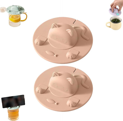 Silicone Tea Bag Holder,Tea Bag Mug Topper,Cat-Designed Cup Cover with Bag Holder Mug Lid for Coffee Milk Tea Dishwasher Safe (Light Pink,2pcs)