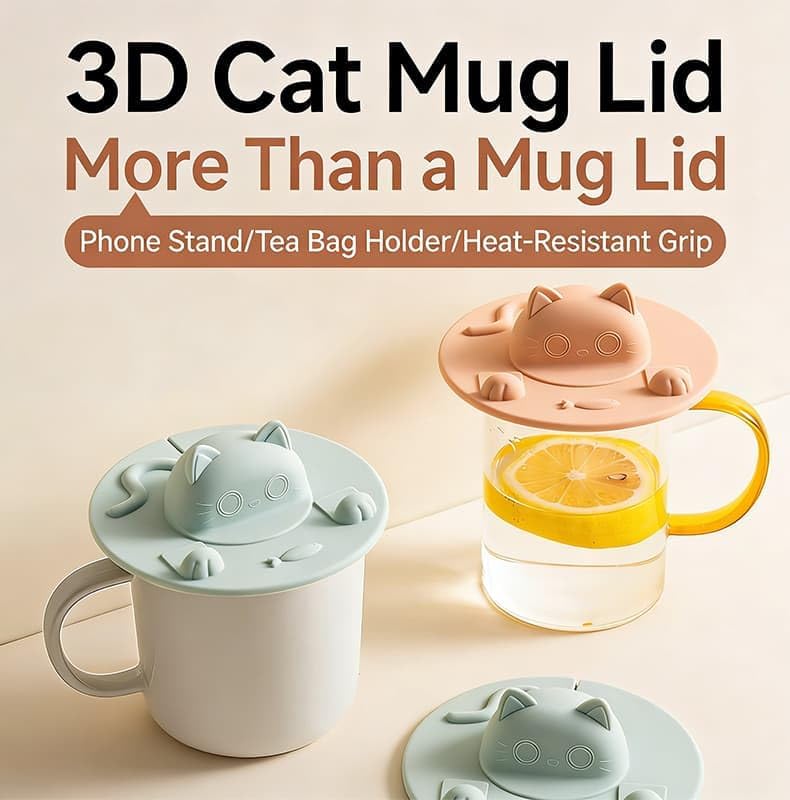 Silicone Tea Bag Holder,Tea Bag Mug Topper,Cat-Designed Cup Cover with Bag Holder Mug Lid for Coffee Milk Tea Dishwasher Safe (Light Pink,2pcs)