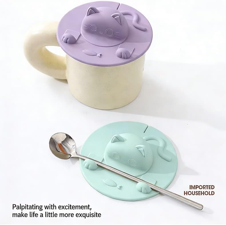 Silicone Tea Bag Holder,Tea Bag Mug Topper,Cat-Designed Cup Cover with Bag Holder Mug Lid for Coffee Milk Tea Dishwasher Safe (Light Pink,2pcs)