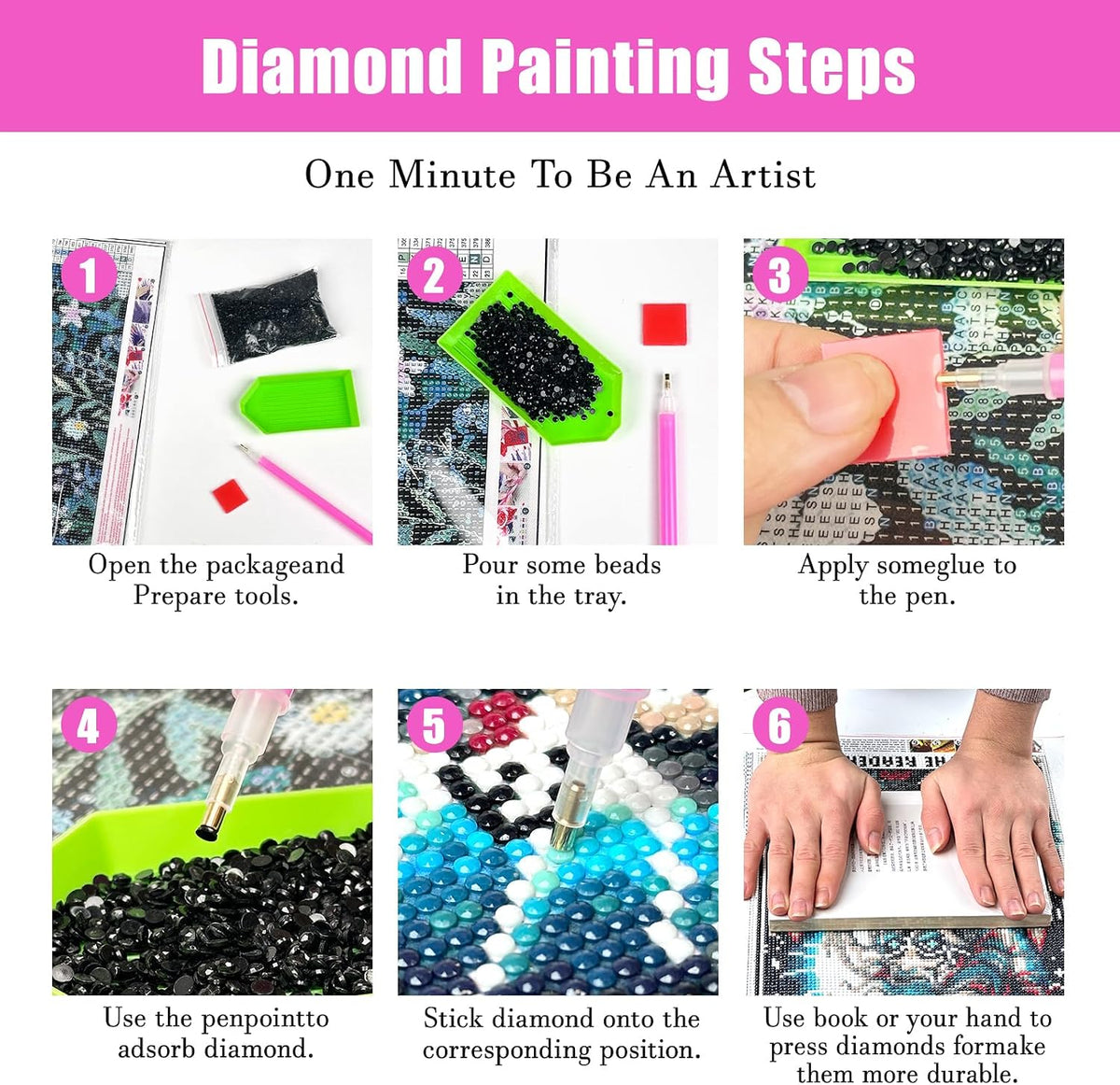 4Pack Pink Diamond Art Kits for Adults, Diamond Painting for Beginner5DDIY