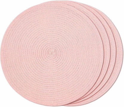 Round Braided Placemats Set of 4 Place mats for Dining Tables Woven Heat Resistant Table Mats 15 inch (Pink,4pcs)