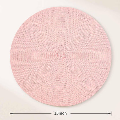 Round Braided Placemats Set of 4 Place mats for Dining Tables Woven Heat Resistant Table Mats 15 inch (Pink,4pcs)