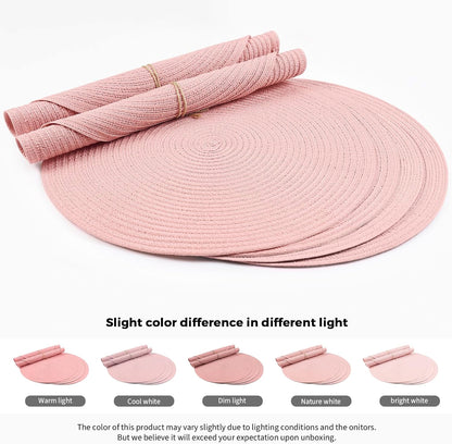Round Braided Placemats Set of 4 Place mats for Dining Tables Woven Heat Resistant Table Mats 15 inch (Pink,4pcs)
