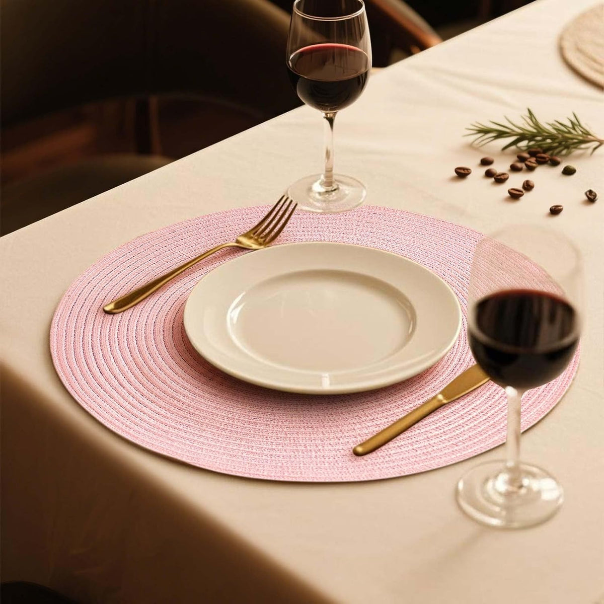 Round Braided Placemats Set of 4 Place mats for Dining Tables Woven Heat Resistant Table Mats 15 inch (Pink,4pcs)
