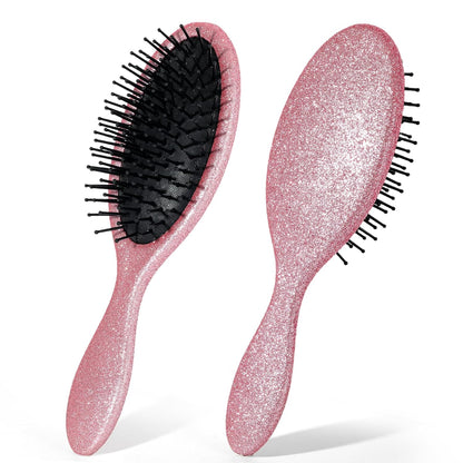 Glitter Detangling Brush, Wet & Dry Tangle-Free Hair Brush for Women & Girls, No Tangle, Soft and Flexible Bristles for Straight, Curly and Thick Hair (Pink)