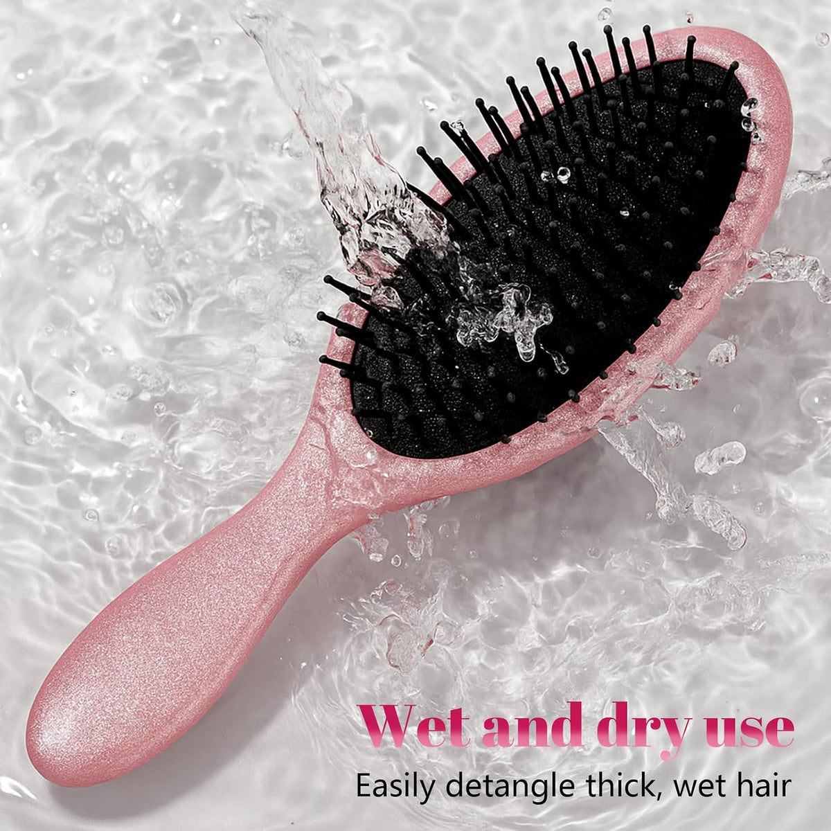 Glitter Detangling Brush, Wet & Dry Tangle-Free Hair Brush for Women & Girls, No Tangle, Soft and Flexible Bristles for Straight, Curly and Thick Hair (Pink)
