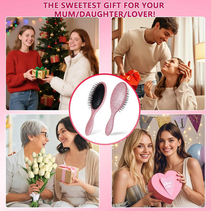 Glitter Detangling Brush, Wet & Dry Tangle-Free Hair Brush for Women & Girls, No Tangle, Soft and Flexible Bristles for Straight, Curly and Thick Hair (Pink)