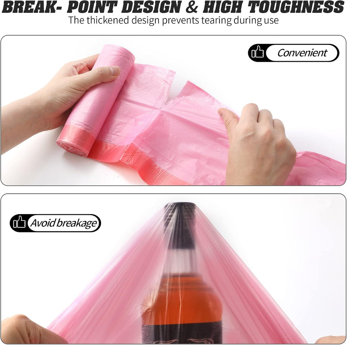 4 Gallon Drawstring Garbage Bags, 3 rolls/60 Counts(Pink)