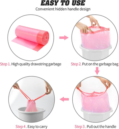 4 Gallon Drawstring Garbage Bags, 3 rolls/60 Counts(Pink)