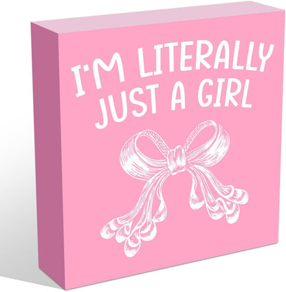Pink Bow Coquette Room Decor，Pink Bow Wooden Box Sign Gifts for Women Girls