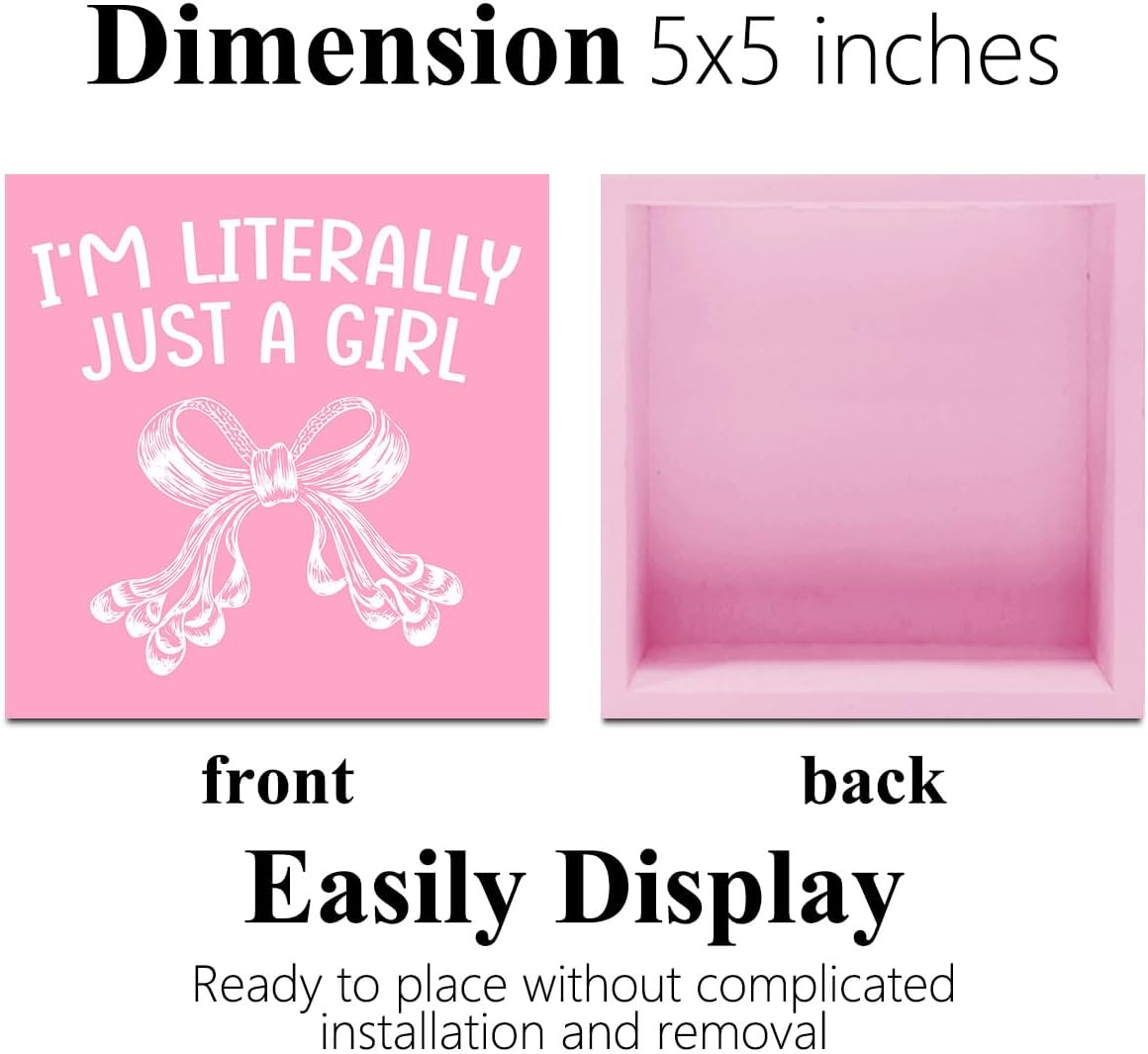 Pink Bow Coquette Room Decor，Pink Bow Wooden Box Sign Gifts for Women Girls