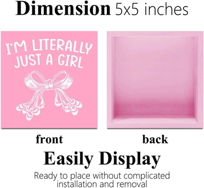 Pink Bow Coquette Room Decor，Pink Bow Wooden Box Sign Gifts for Women Girls