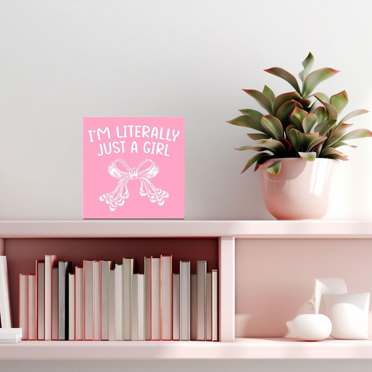 Pink Bow Coquette Room Decor，Pink Bow Wooden Box Sign Gifts for Women Girls