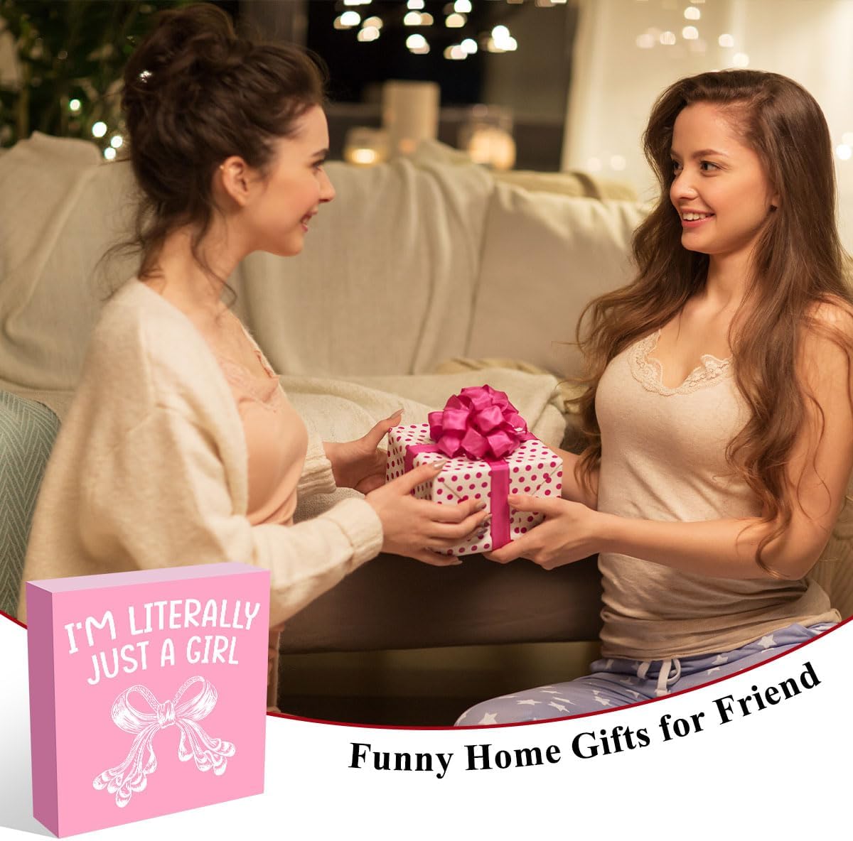 Pink Bow Coquette Room Decor，Pink Bow Wooden Box Sign Gifts for Women Girls