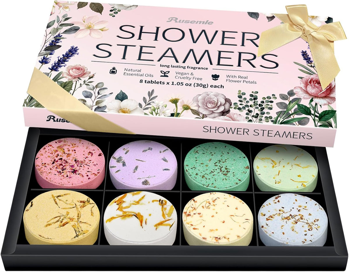 Shower Steamers Aromatherapy Birthday Gifts for Women - 8 Pcs Mothers Day Gifts for Mom Wife Daughter Grandma, Self Care with Natural Essential Oils Relaxation Home Spa Gift Set (Pink)