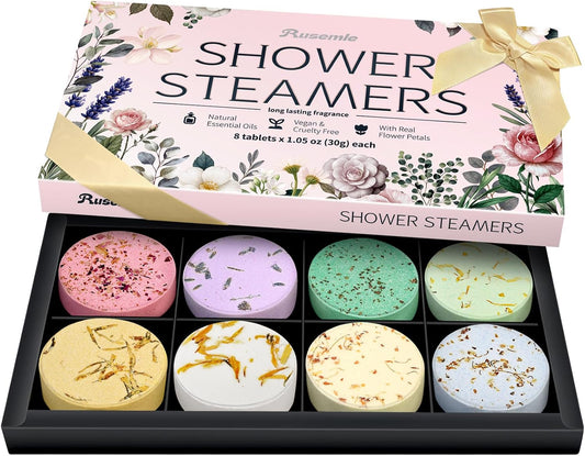 Shower Steamers Aromatherapy Birthday Gifts for Women - 8 Pcs Mothers Day Gifts for Mom Wife Daughter Grandma, Self Care with Natural Essential Oils Relaxation Home Spa Gift Set (Pink)