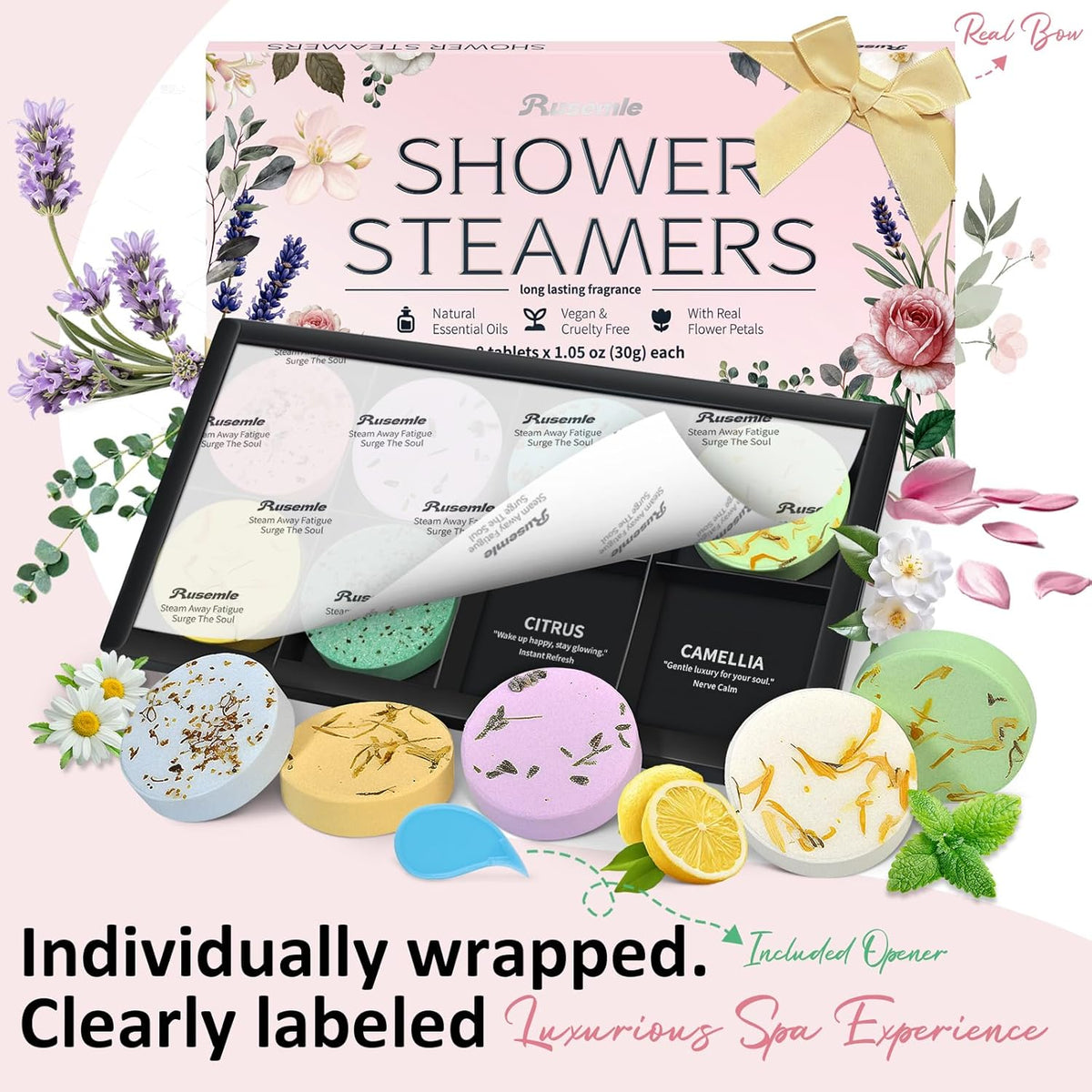 Shower Steamers Aromatherapy Birthday Gifts for Women - 8 Pcs Mothers Day Gifts for Mom Wife Daughter Grandma, Self Care with Natural Essential Oils Relaxation Home Spa Gift Set (Pink)