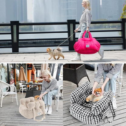 Dog Car Seat for Small Dogs, Portable Puppy Car Seat of Easy Installation, Fashionable Pet Carrier Bag with Large Pockets, Machine Washable Dog Booster Seat (Pink)