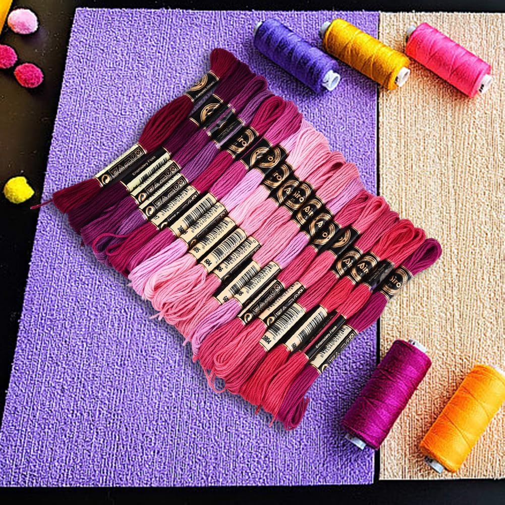 18 Skeins 6 Strands Pink Embroidery Thread Floss for Hand Sewing