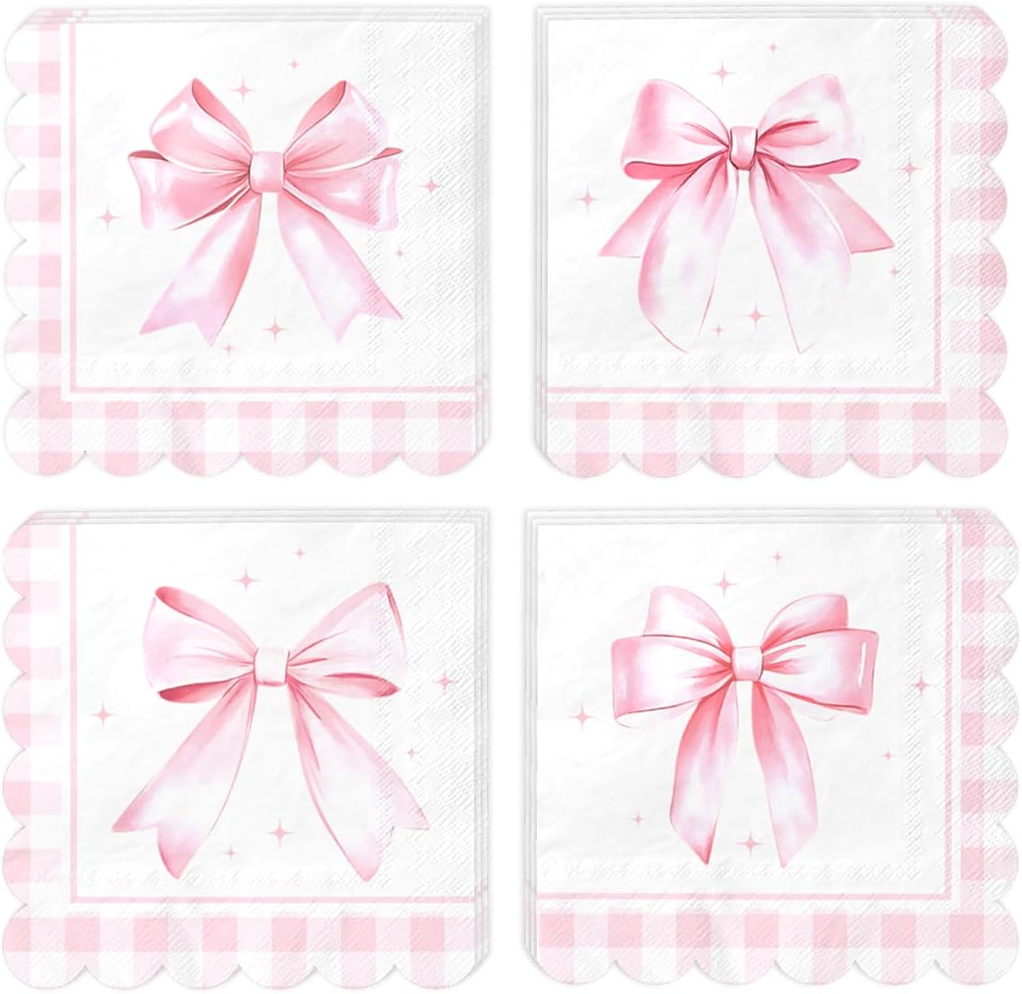 Bow Birthday Decorations-48Pcs Pink Bow Napkins Coquette Bow Theme Paper Napkins for Girls Birthday,Baby Shower,Wedding, Bachelorette Party