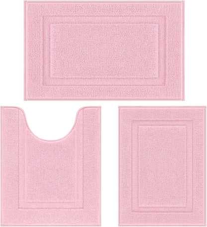 Pink Bathroom Rugs Sets 3 Piece Bath Mat U Shaped Toilet Rug